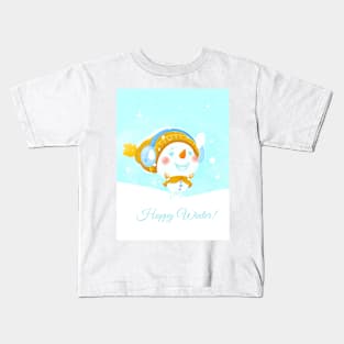 Little Snowman Rejoices in the Snow Kids T-Shirt